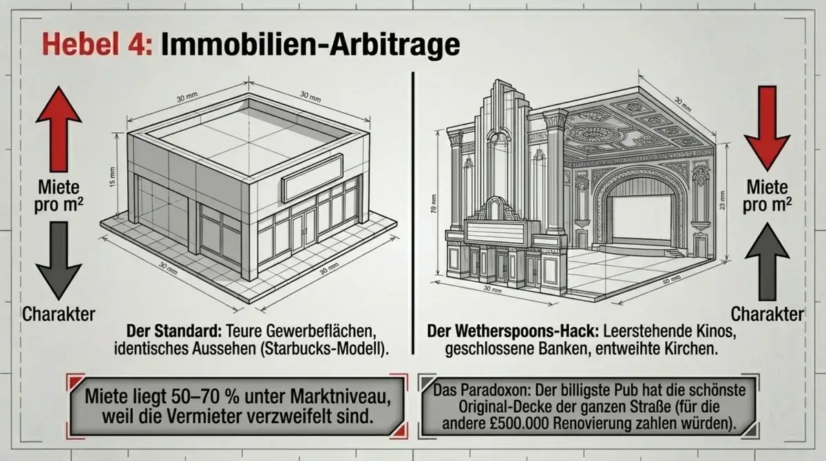 Wetherspoons Immobilien-Strategie: Alte Kinos, Banken und Kirchen statt teurer Standardflächen – Miete 50 bis 70 Prozent unter Marktniveau
