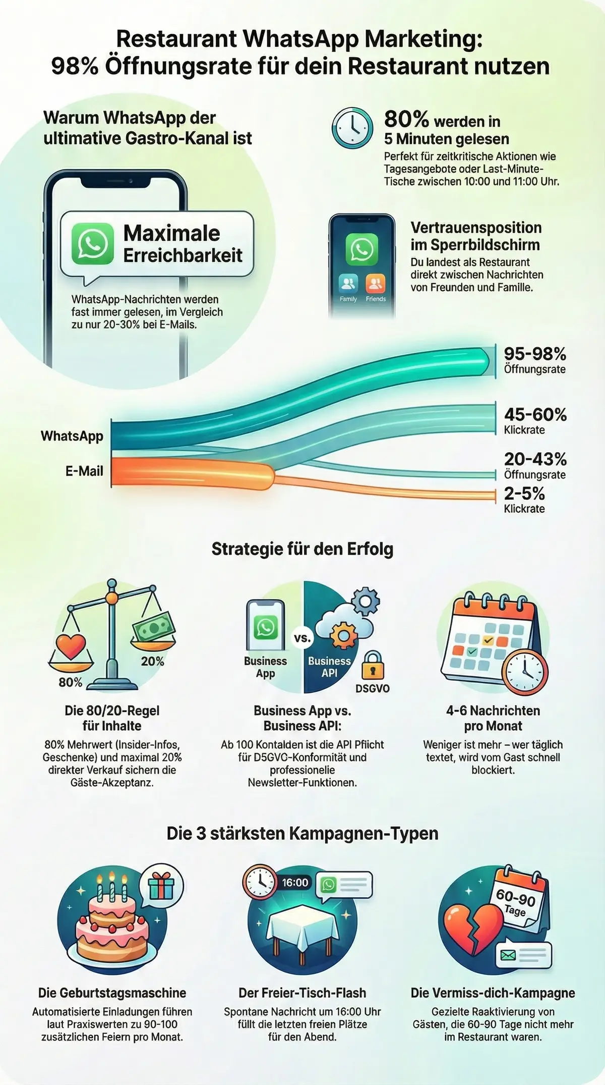 WhatsApp Marketing Strategie Übersicht für Restaurants – Öffnungsrate, Kampagnen-Typen und Erfolgsfaktoren