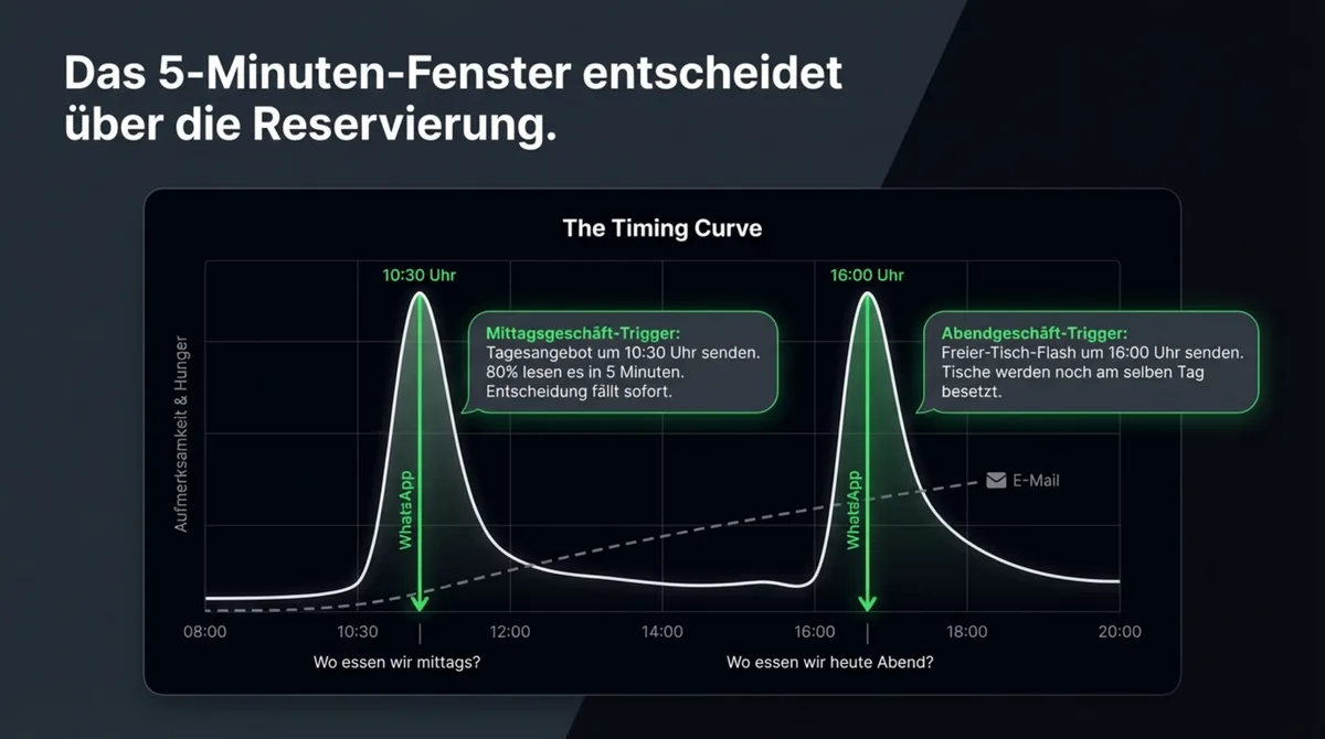 WhatsApp Timing Curve – optimale Sendezeiten für Restaurant-Reservierungen um 10:30 und 16:00 Uhr