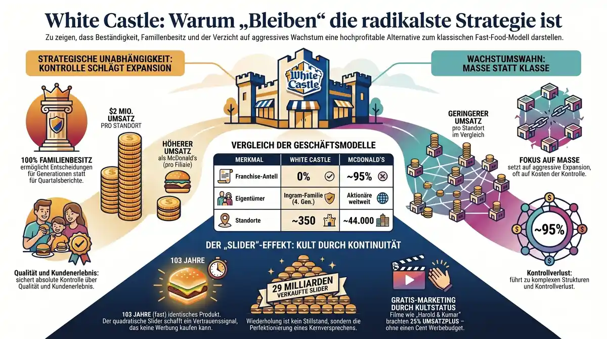 White Castle vs. McDonald's: Strategievergleich Kontrolle gegen Expansion – mehr Umsatz pro Standort mit weniger Filialen