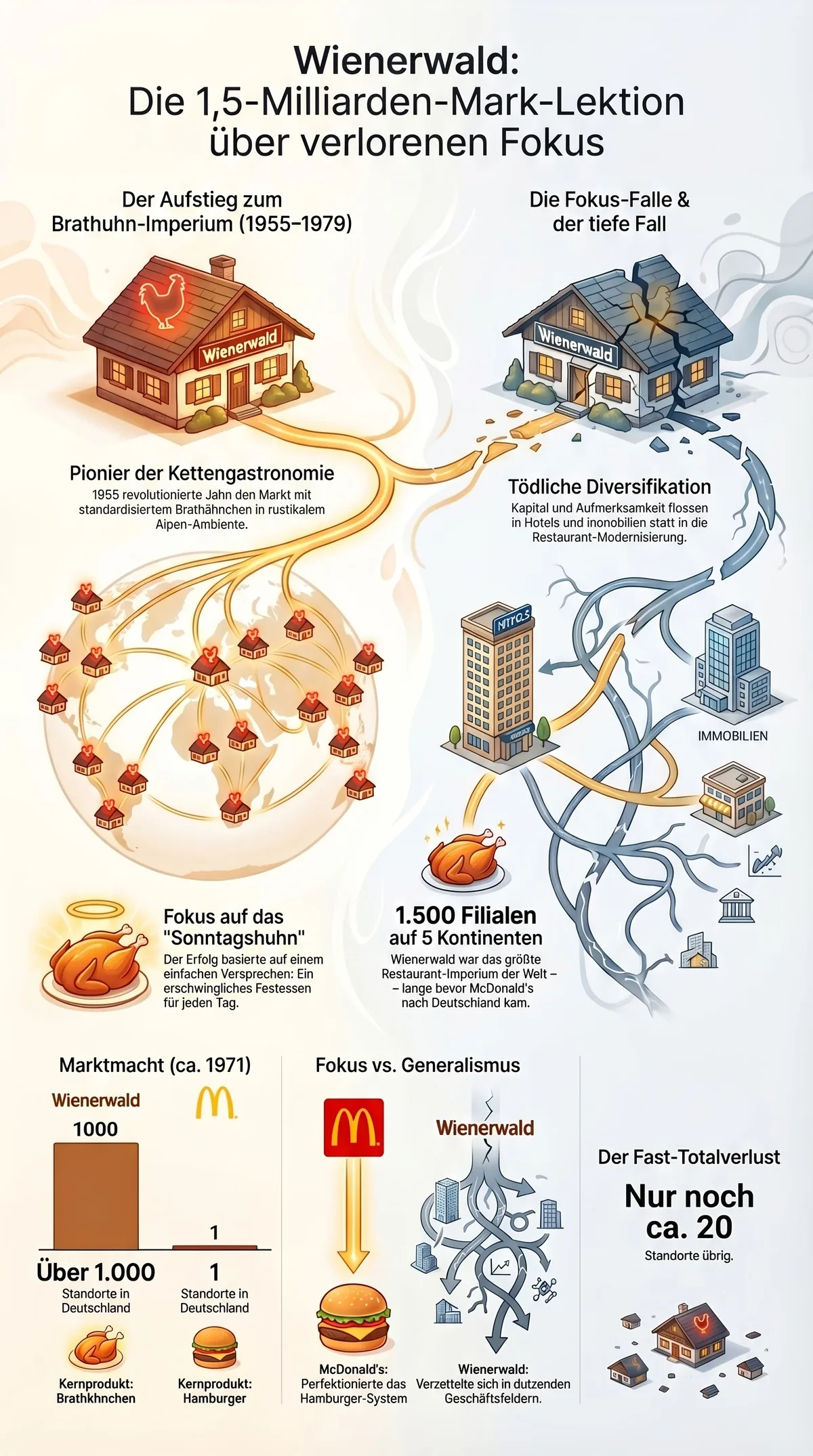 Wienerwald: Die 1,5-Milliarden-Mark-Lektion über verlorenen Fokus – Aufstieg zum Brathuhn-Imperium und Fall durch Diversifikation