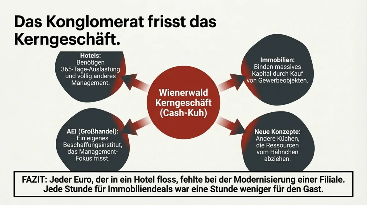 Wienerwald Konglomerat frisst Kerngeschäft – Hotels, Immobilien, AEI Großhandel entziehen Cash und Fokus gleichzeitig