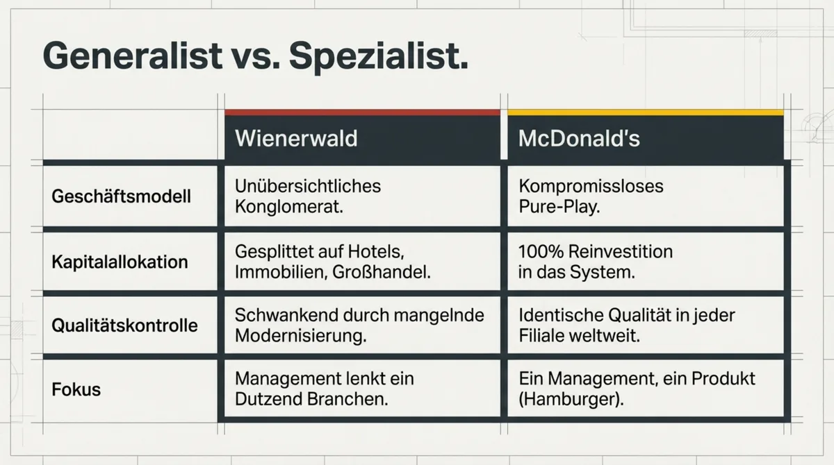Wienerwald vs. McDonald's Vergleich – Generalist gegen Spezialist, Fokus schlägt Diversifikation