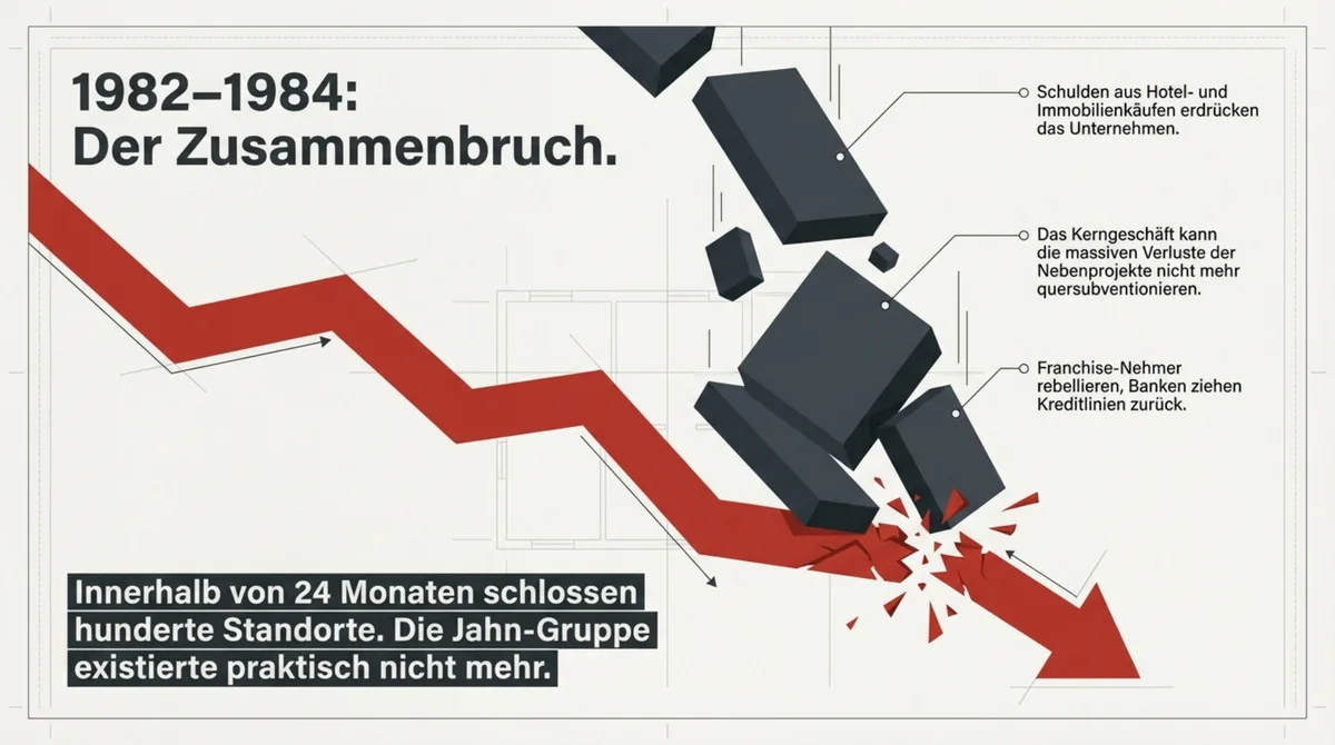 Wienerwald Zusammenbruch 1982 bis 1984 – Insolvenz der Jahn-Gruppe, Schulden aus Hotels und Immobilien