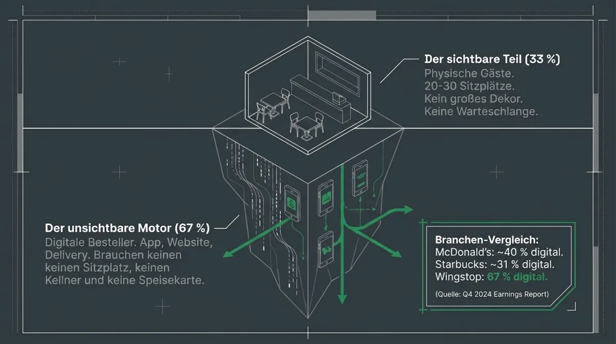 Wingstop Geschäftsmodell: 33 Prozent physische Gäste, 67 Prozent digitale Bestellungen über App und Delivery