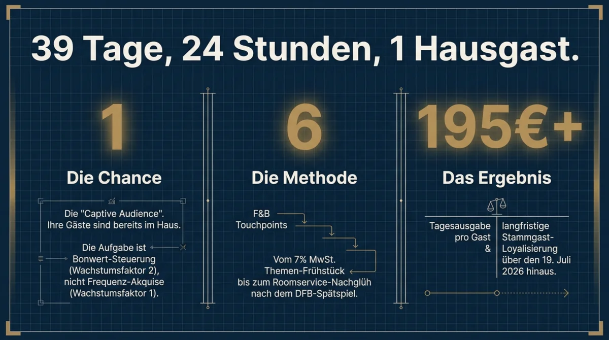 WM 2026 Hotel-Restaurant: 39 Tage, 24 Stunden, 1 Hausgast – Captive-Audience-Formel mit sechs F&B-Touchpoints und 195 EUR Tagesausgabe