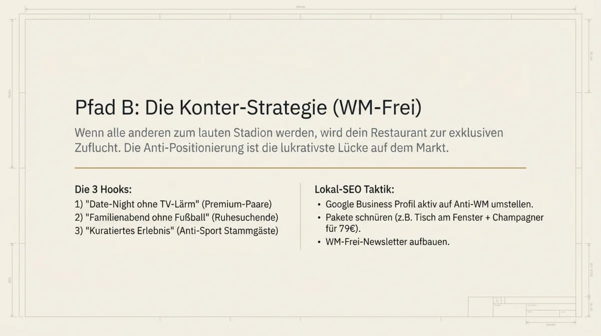 WM 2026 Pfad B Konter-Strategie: Date-Night ohne TV-Lärm, Familienabend ohne Fußball, kuratiertes Erlebnis als Anti-WM-Positionierung