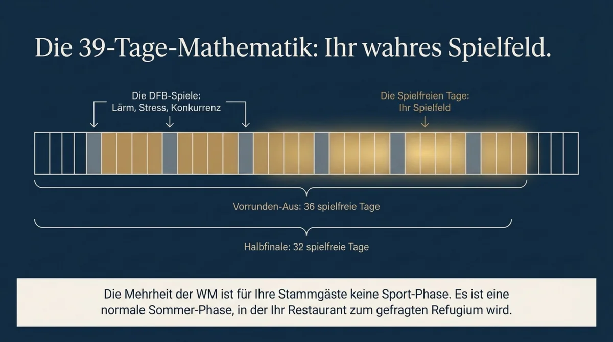 WM 2026 spielfreie Tage Mathematik: 39 Turniertage, davon 31 bis 36 spielfrei aus DFB-Sicht – das Refugium hat mehr Spielfeld als das Stadion