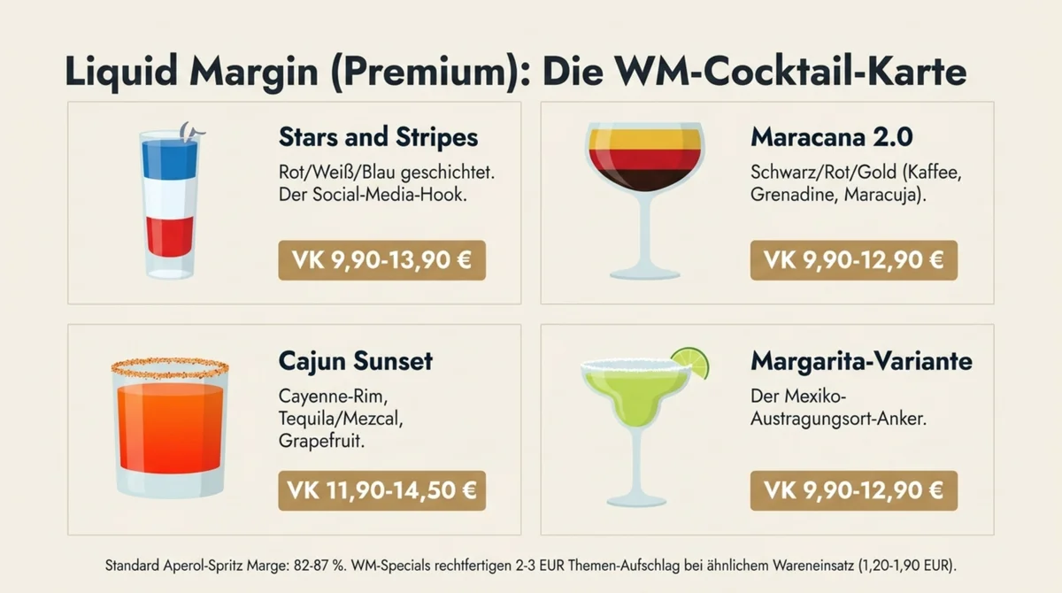 WM Cocktailkarte Restaurant 2026: Stars and Stripes, Maracana 2.0, Cajun Sunset, WM-Margarita – VK 9,90–14,50 EUR