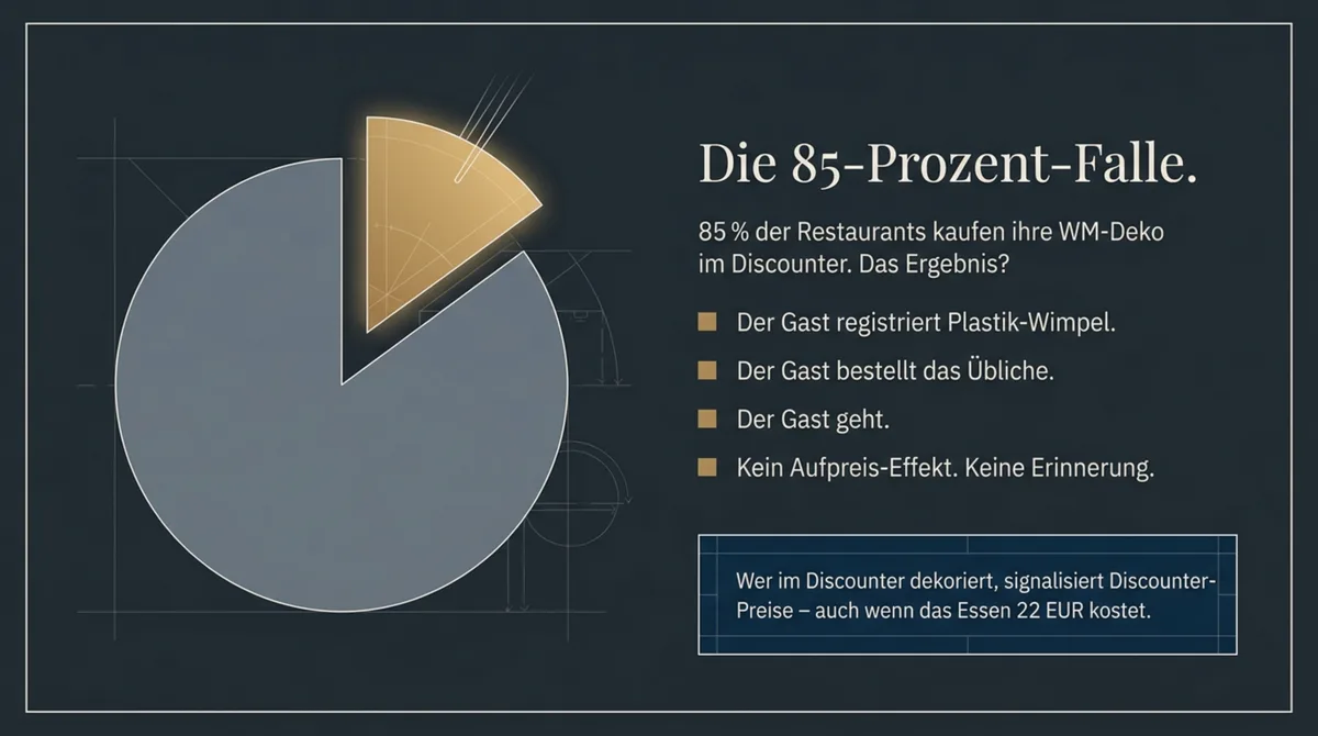 WM-Deko Restaurant: Die 85-Prozent-Falle – Discounter-Atmosphäre ohne Bonwert-Effekt