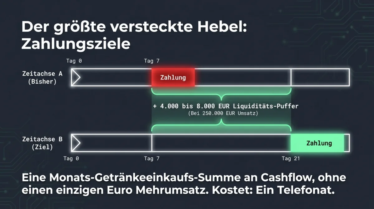 Getränkelieferant-Zahlungsziel von 7 auf 21 Tage verlängert erzeugt 4.000 bis 8.000 EUR Cashflow-Puffer