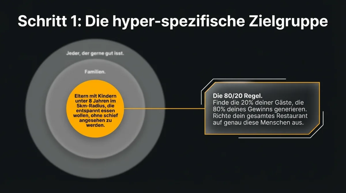 Schritt 1 der Restaurant-Positionierung: Die hyper-spezifische Zielgruppe definieren – 80/20-Regel und Fokus auf den idealen Gast