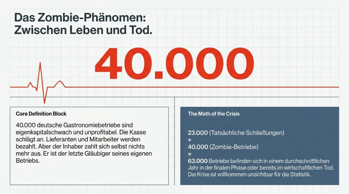 Das Zombie-Phänomen: 40.000 deutsche Gastronomiebetriebe eigenkapitalschwach und unprofitabel – der Inhaber zahlt sich selbst kein Gehalt