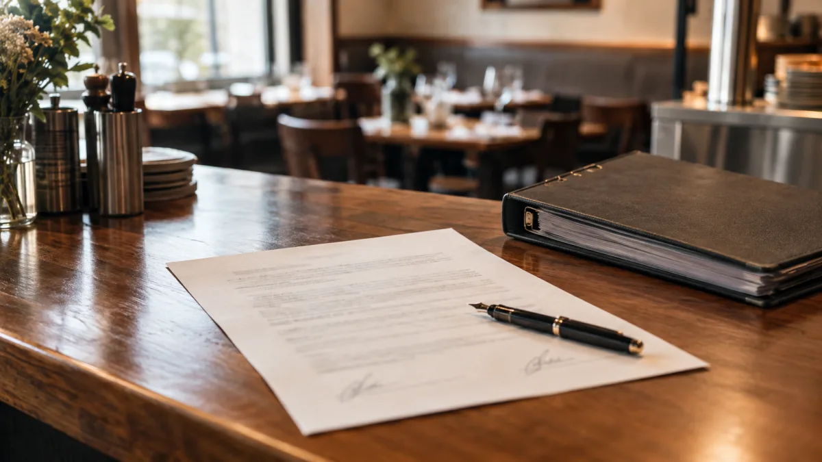 Unterschriebener Arbeitsvertrag auf dem Tresen: Zuschläge im Arbeitsvertrag der Gastronomie festhalten